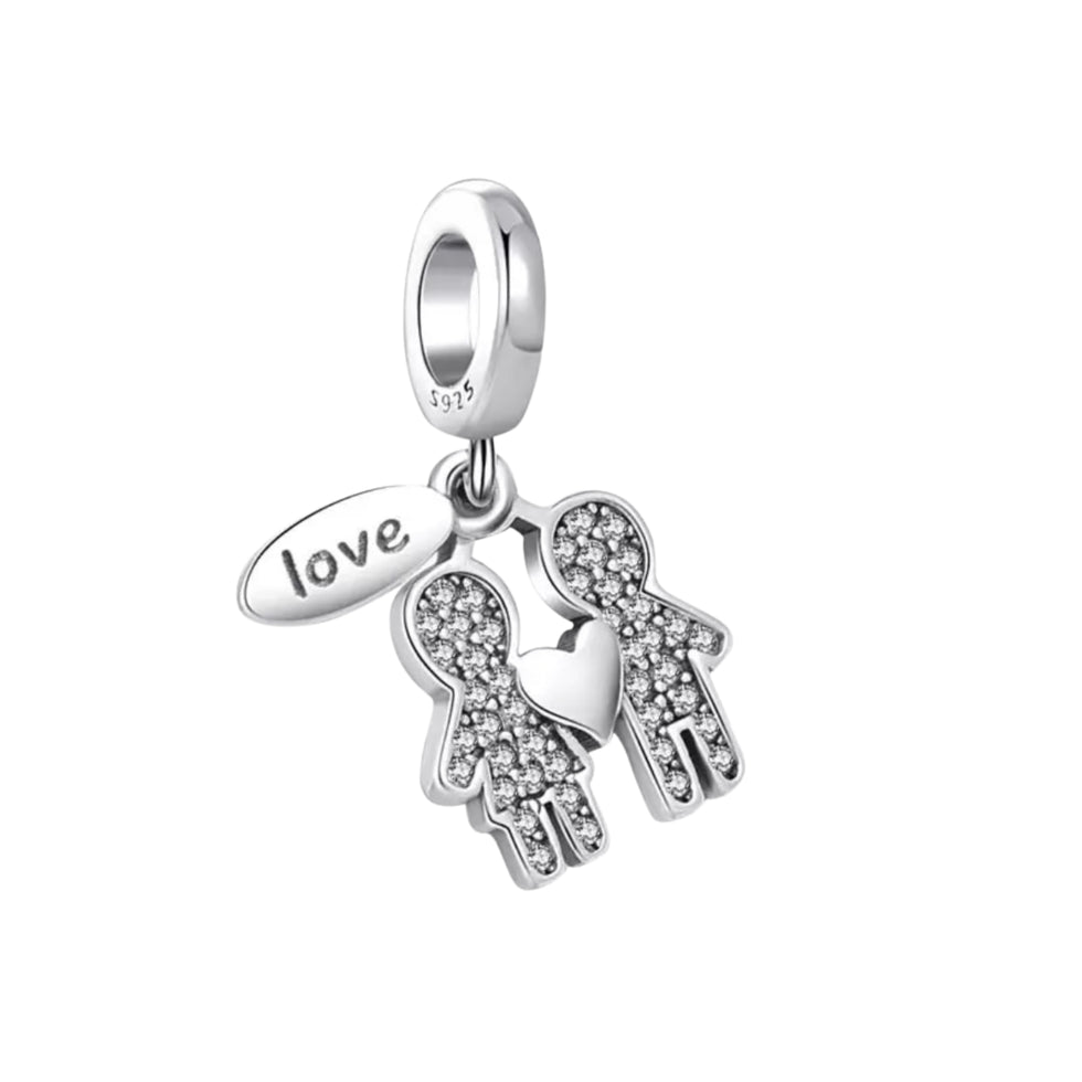 Precioso dije de plata de ley 925 para pulsera: corazón, corona y ojo malvado. Regalo.