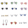 Pendientes de plata de ley 925 con forma de corazón, mariposa y cinta